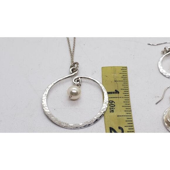 Blue Sky Necklace Earrings Faux Pearl Set Hammered Sterling Silver Gift Box - Picture 6 of 8